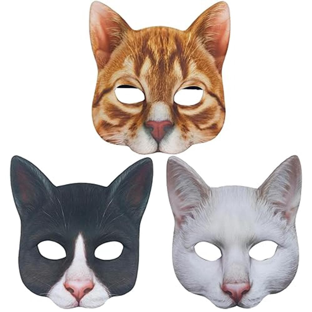 3PCS Realistic Cat Masks for Halloween Christmas Easter Party Party Accessory