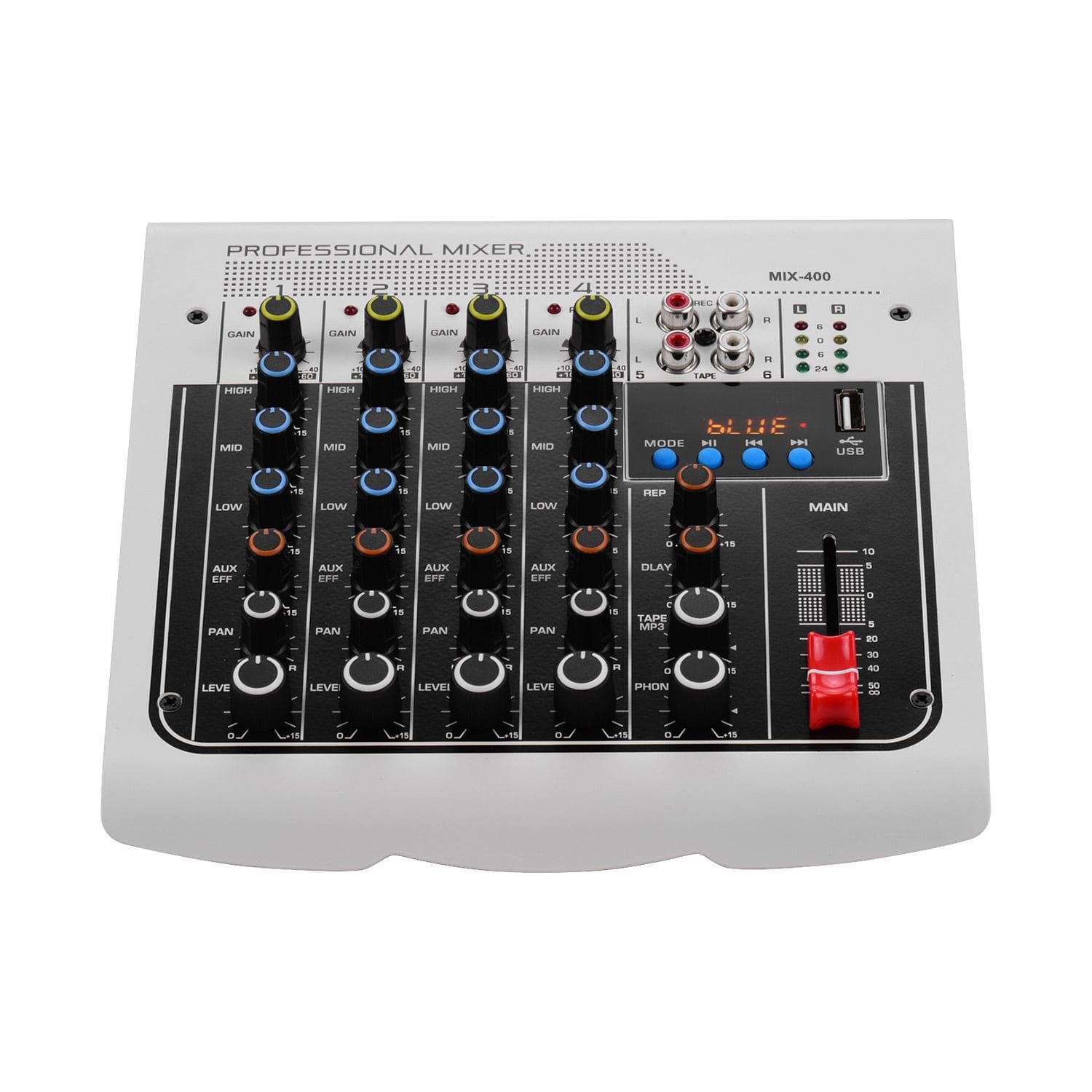 MIX-400 Professional 6-Channel Audio Mixer Mixing Console 3-Band EQ with Reverb Delay Effects +48V AU Plug