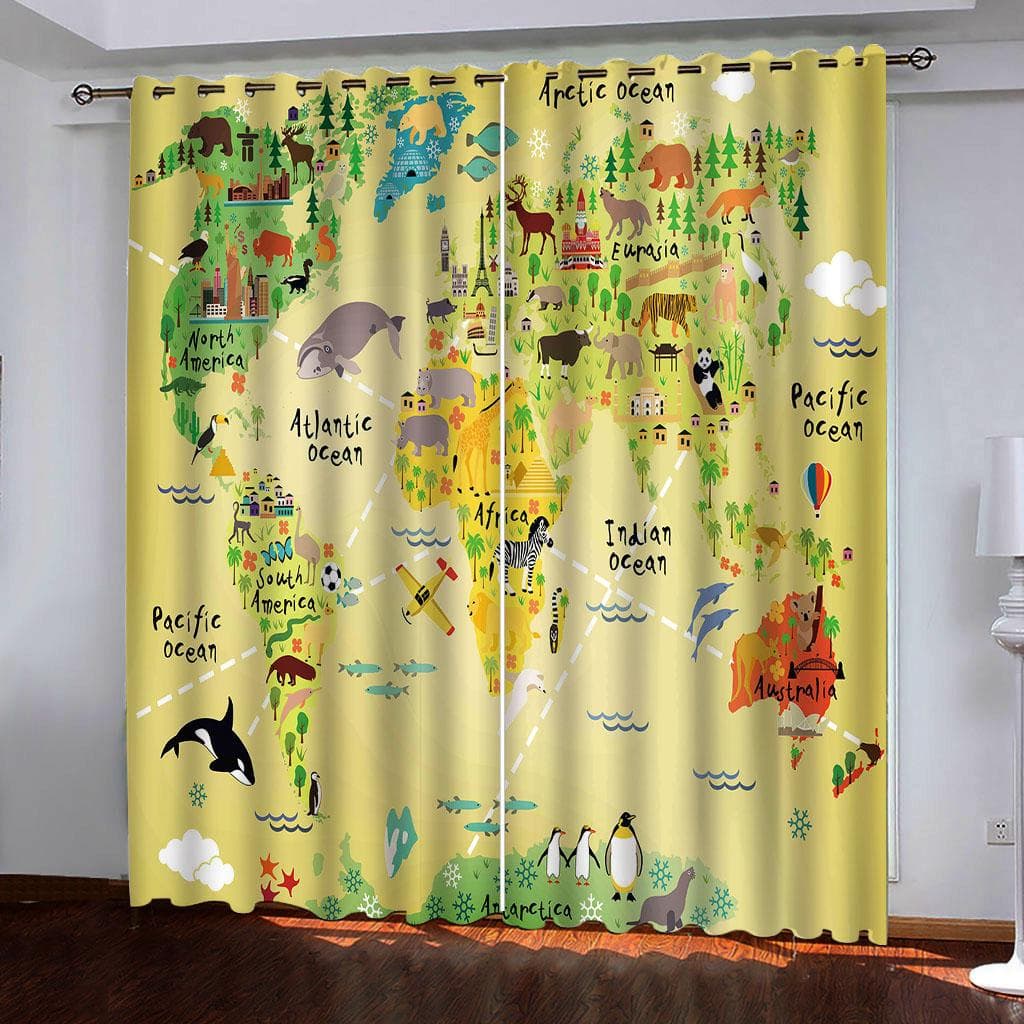 3D Digital Printed AtoZ Alphabet Beautiful Cartoon Window Curtain Kids Bedroom Decor Home Interior Decoration Curtains 100W160H(CM)40x63in&Grommet Top