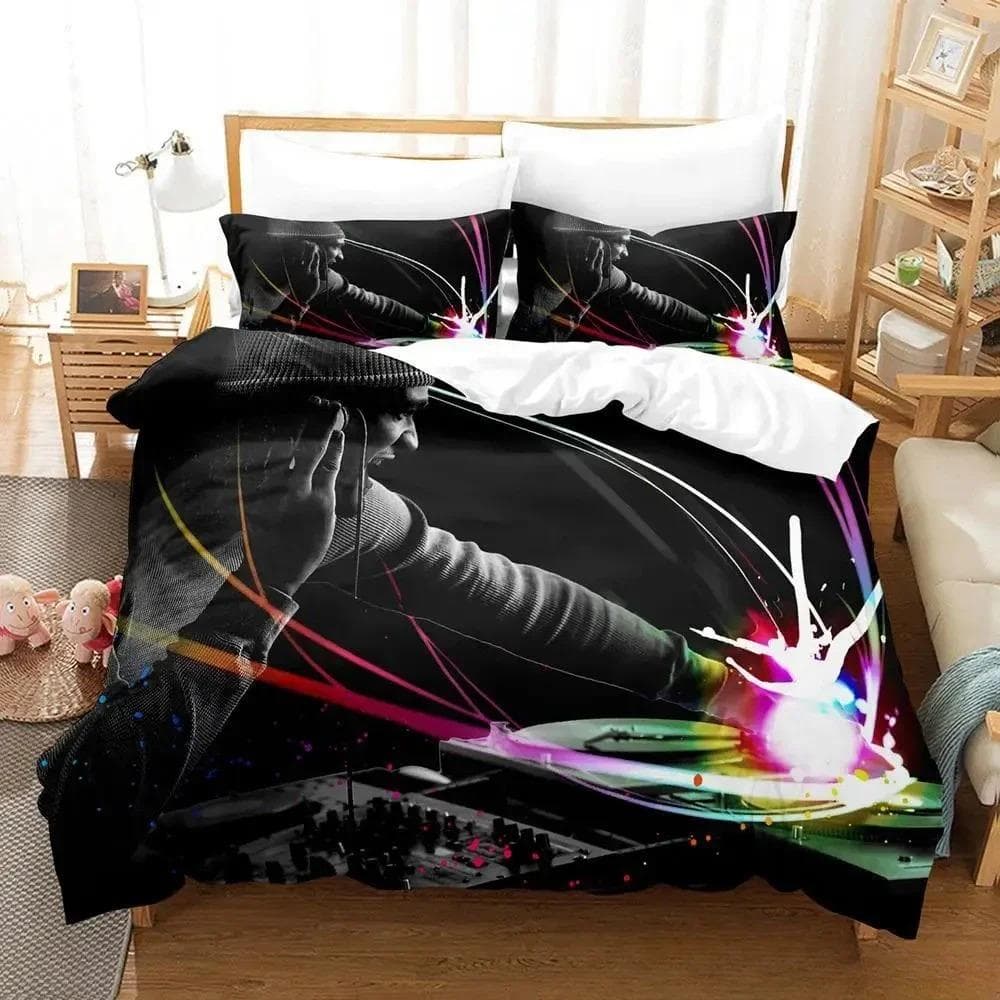 3D Music DJ Rock Bedding Set Single Twin Full Queen King Size Bed Set Adult Kid Bedroom Duvet cover Sets Anime parure de lit Bed 135X200cm-2pcs