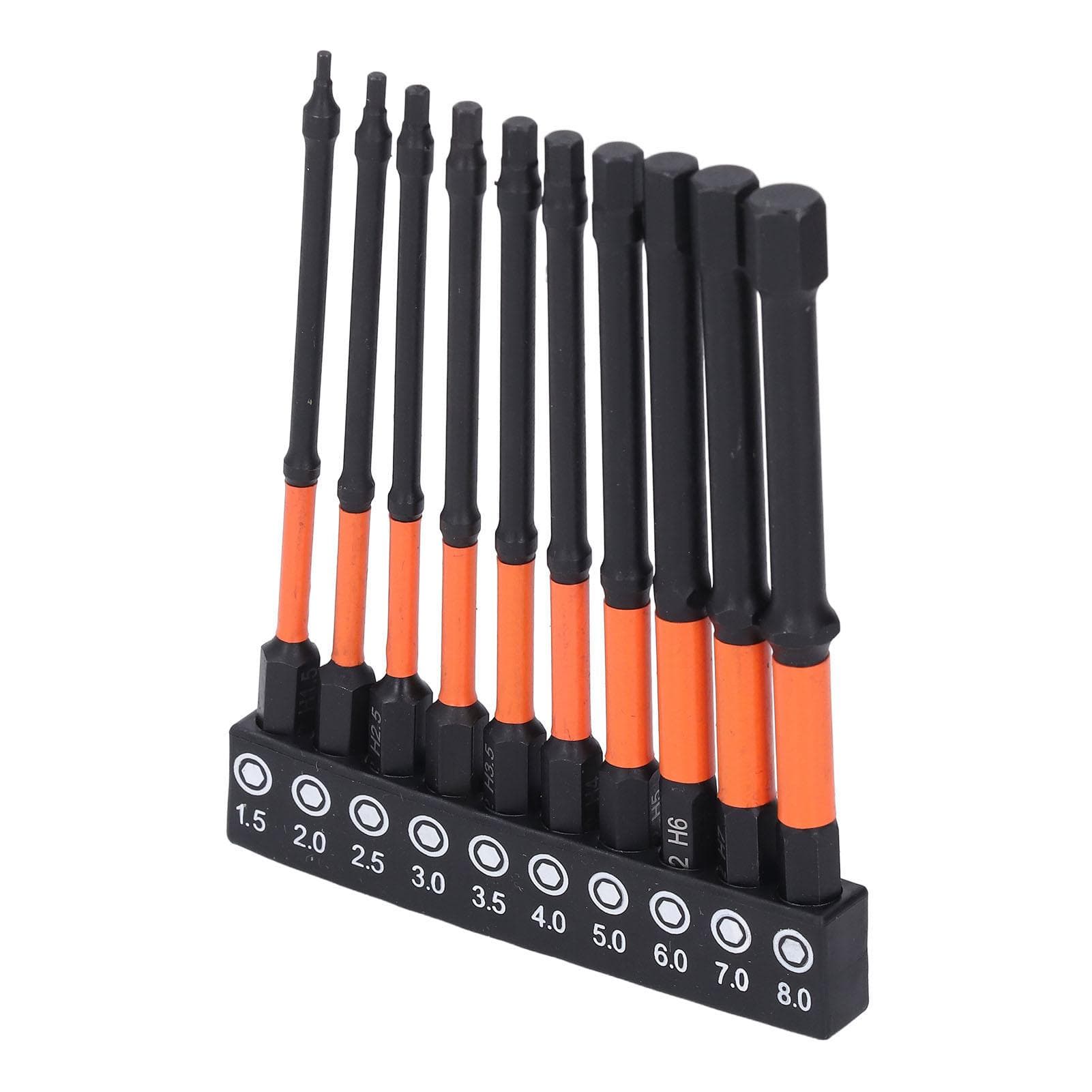 10 Pcs Hex Wrench Drill Bit Set Magnetic S2 Alloy Steel with Storage Rack 14in Shank Impact Metric