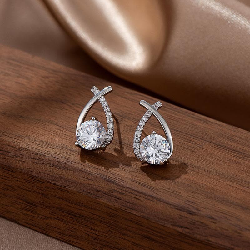 Fashion Zircon Stud Earrings for Women Water Drop Cross Earring Classic Elegant Jewelry Wedding Party Female Accessories Gift silver