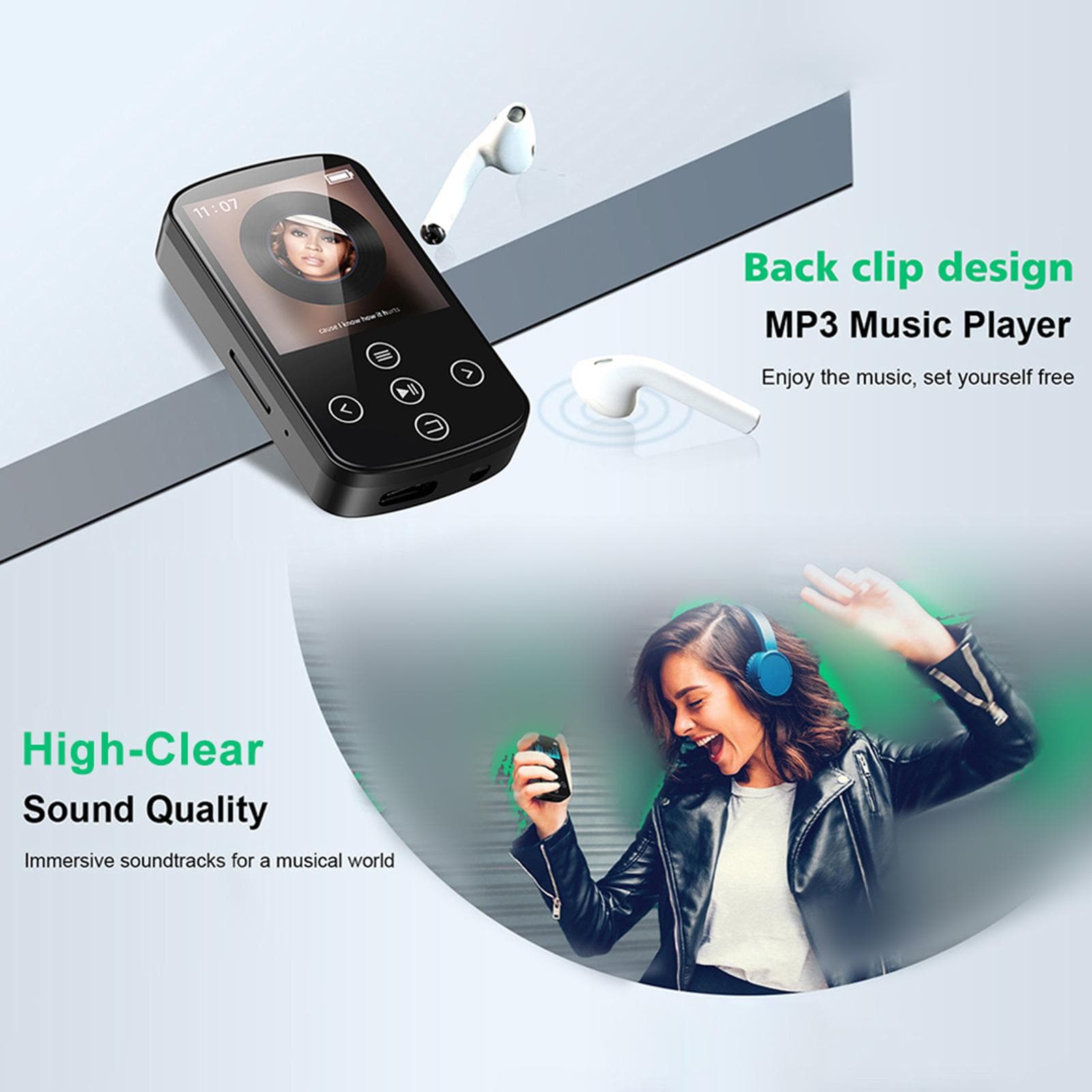 MP3-08 MP3 Player with BT 5.4 Back Clip 1.4 High-Clear Touchscreen Portable Player Built-in