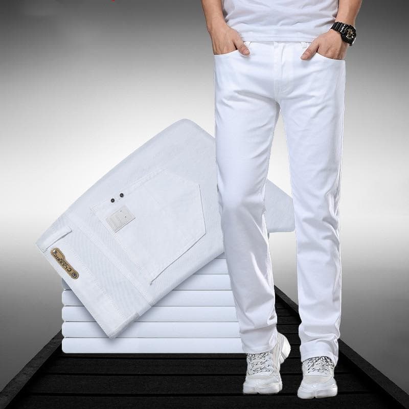 White Denim Trousers Men Baggy Jeans Slim Fit Pants Classic Jean Homme Spijkerbroeken Heren Biker High Quality Soft Fashion 38 white
