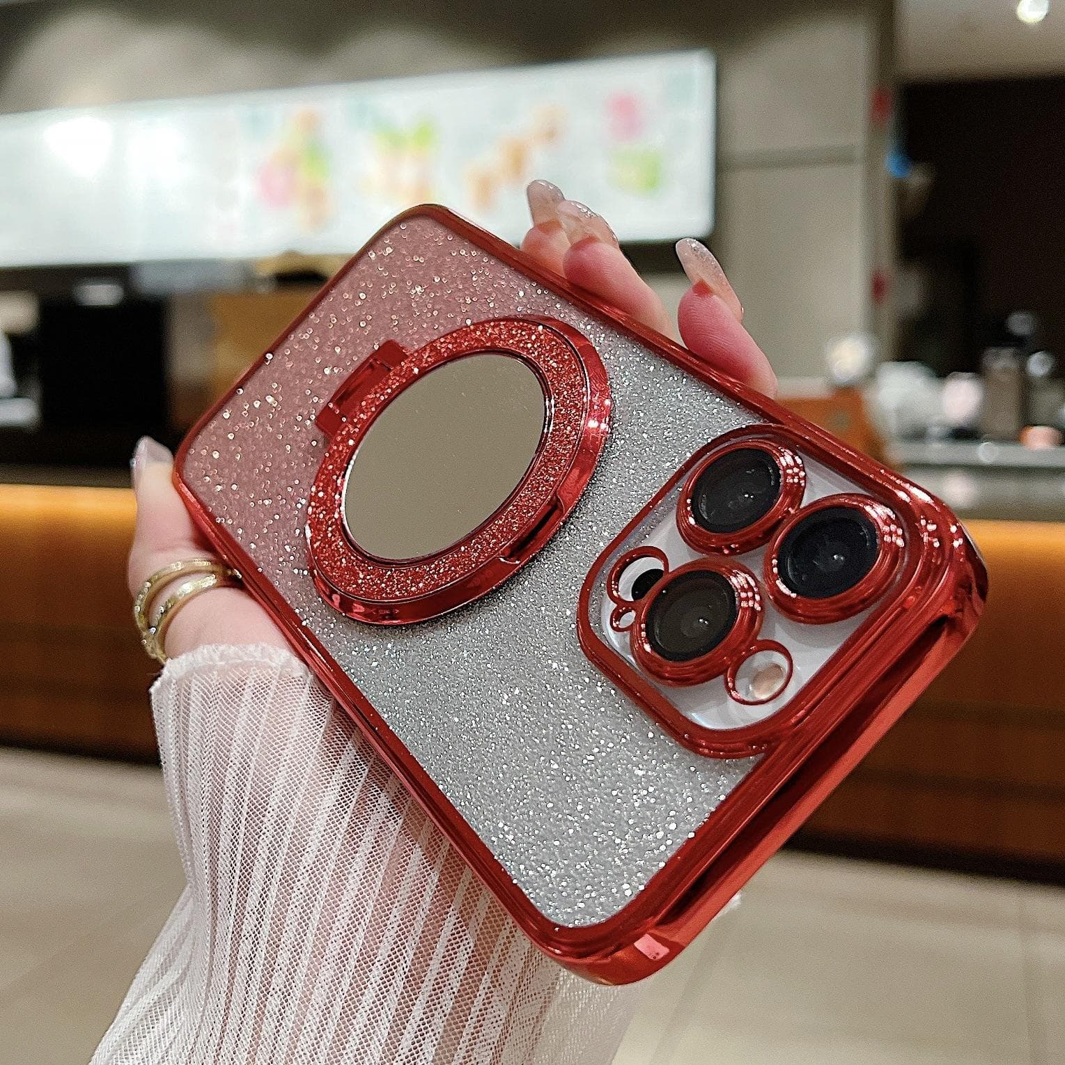Applicable To Apple 16Pro Magnetic Makeup Mirror Bracket Mobile Phone Case Iphone15 Electroplated Flash Powder 14m Protective Cover iPhone7plus/8plus