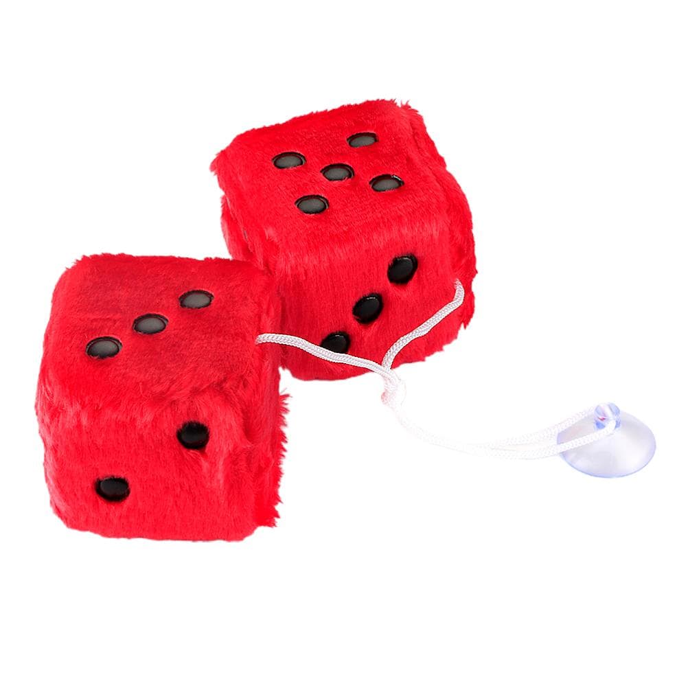 2PCS Hanging Dice for Car Plush Car Pendant with Dots and Suction Cup Pendant for Car Glass red