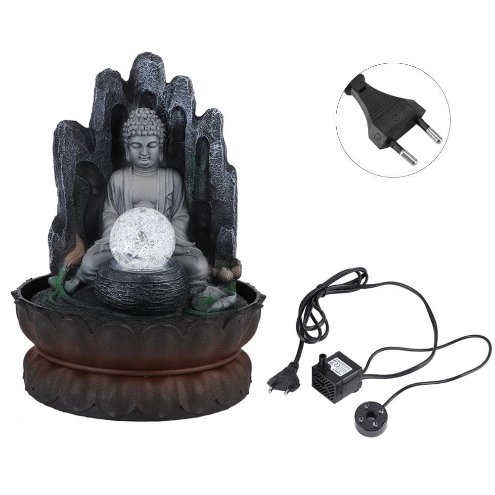 Unique Buddha Shape Desktop Fountain Decoration Resin Home Tabletop Ornament with LightEU Plug 220V