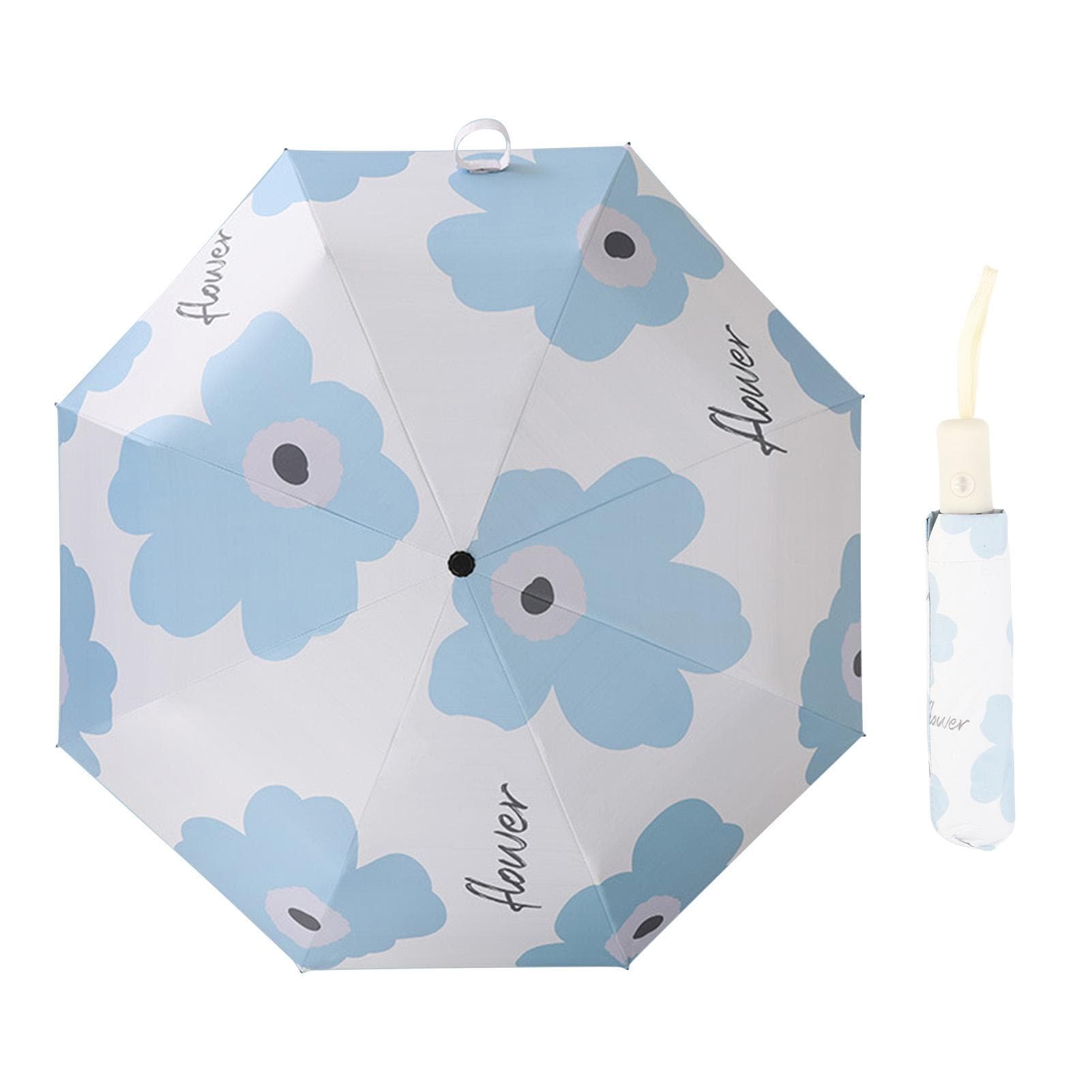 Flower Pattern Folding Umbrella UV Protection Foldable Rain Shine Dual Use Sun Umbrella for sky blue