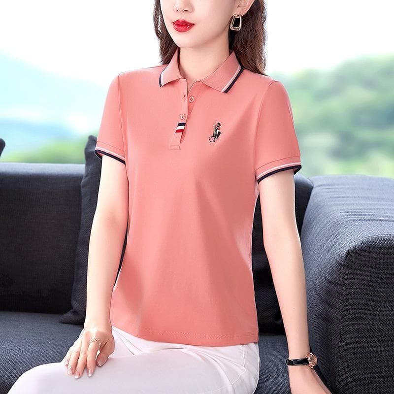 New Lapel Summer Polo T-shirt for Women Summer Short Sleeve Loose Casual Mom Top Large Size T-shirt 4XL