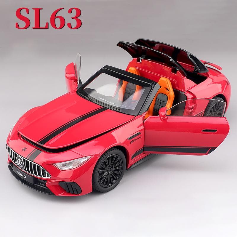 New 1:22 Benz SL63 Model Toy Car Alloy Diecast Light Sound Pull Back Doors Opened Convertible Sports Cars Models Collection Gifts red