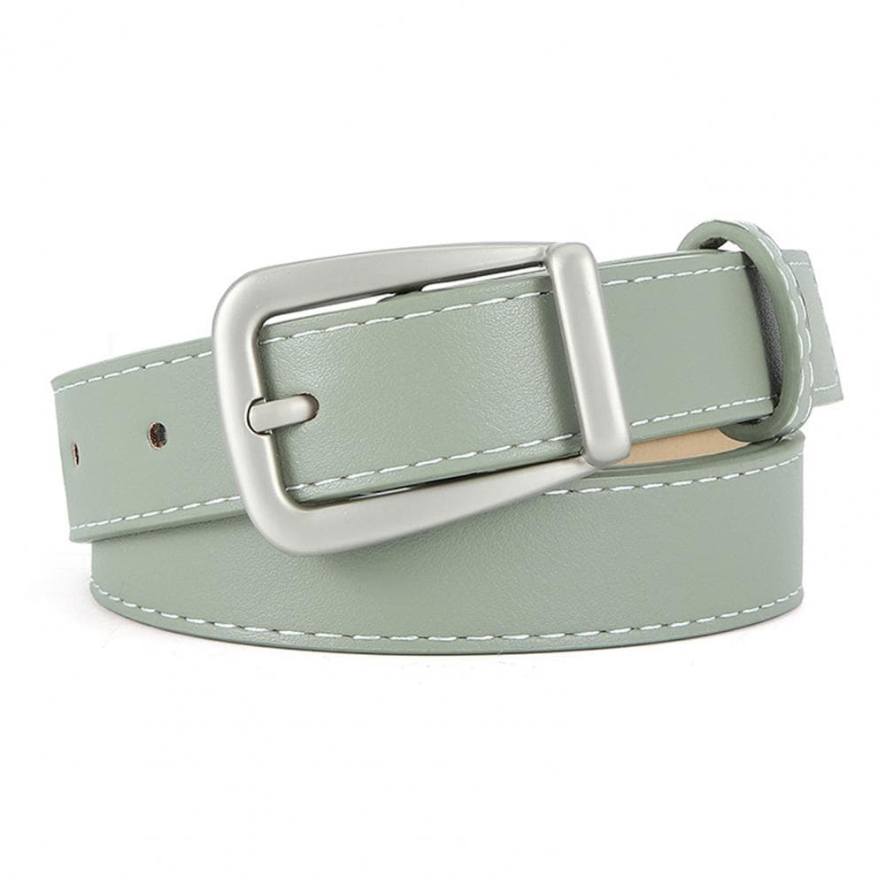 Women Belt Solid Color Pin Buckle Belt Multi Holes Adjustable Length Faux Leather Waistband Jeans Long Pants Belt light green