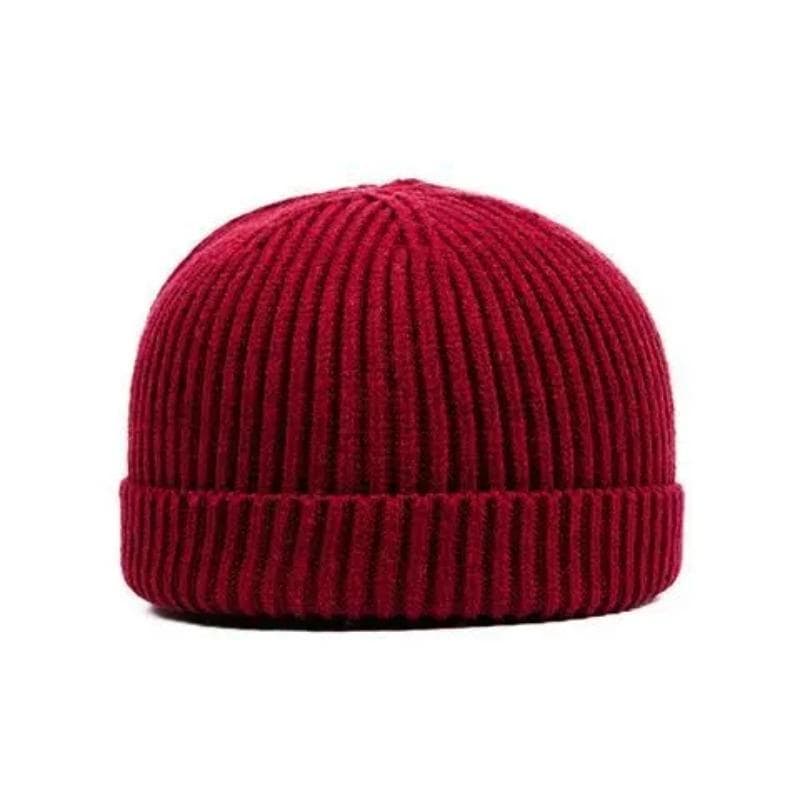 Knitting Round Top Melon Cap Retro Elegant Sports Warm Casual Cap Men and Women Couple Autumn and Winter Wool Landlord Hat dark red