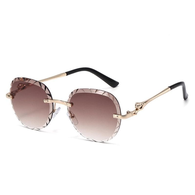New Luxury Frameless Round Gradient Women Sunglasses Y2K Leopard Wave Pattern UV400 Trendy Glasses as picture
