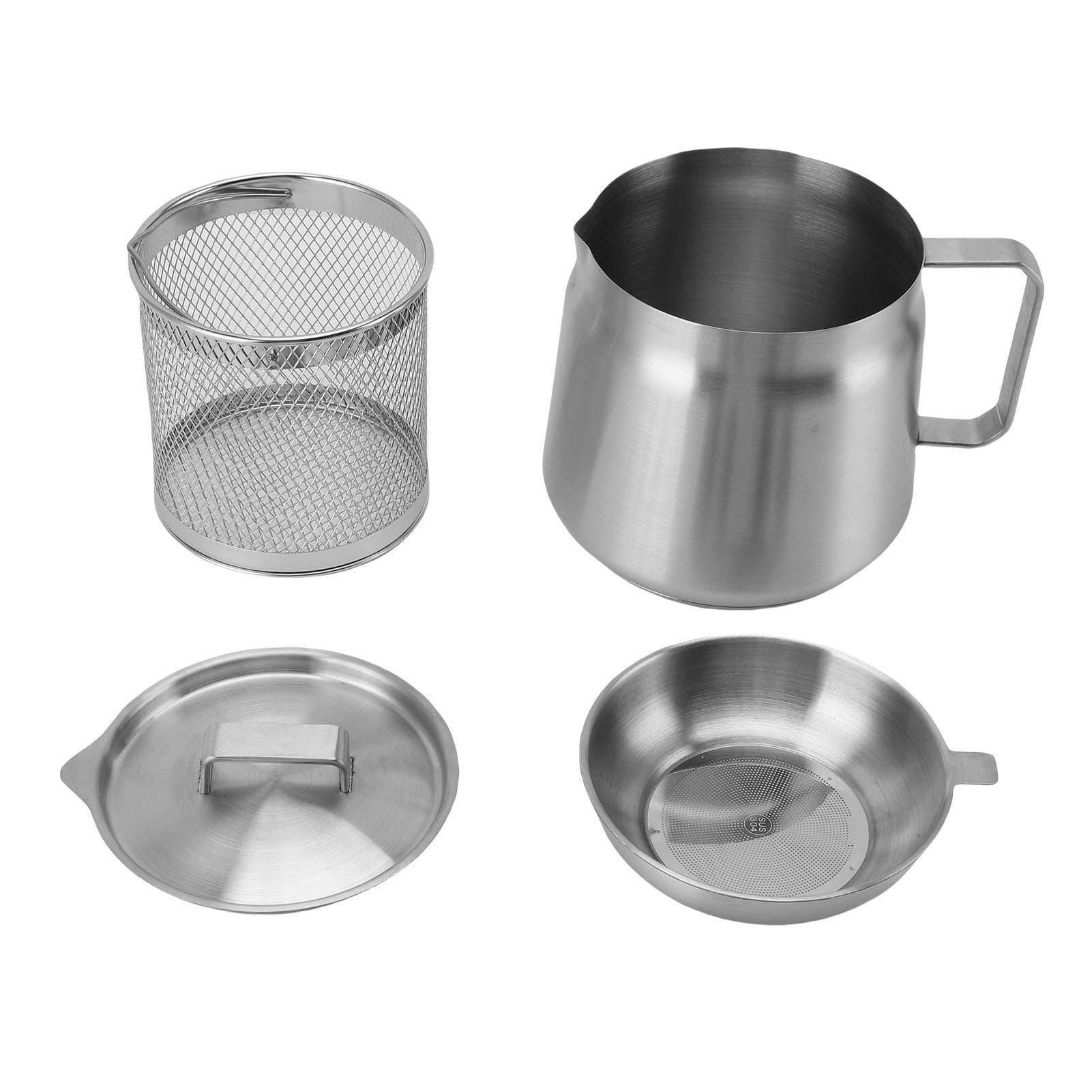 304 Stainless Steel Oil Filter Pot Heavy Duty Bacon Grease Container with Strainer and Frying L(for 6.5-9kg)