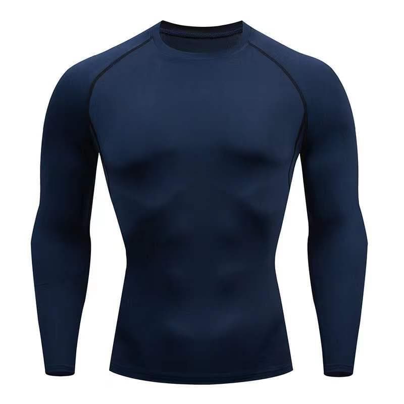 Men's Quick-Dry Compression Long Sleeve Athletic Shirt L navy blue