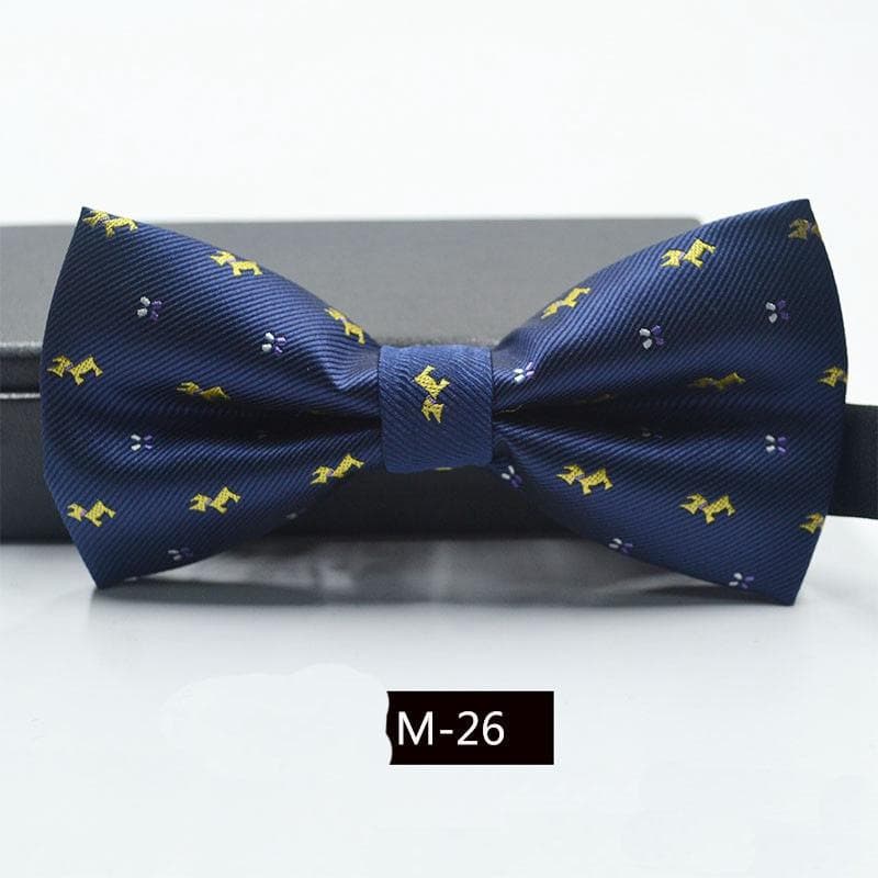 Striped Formal Satin Bow Tie Wedding Classic Adjustable Neckties Fashion Men 6*11cm navy blue