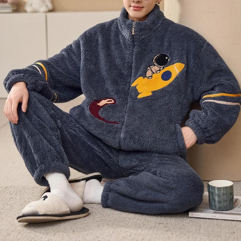Man Winter Warm Sleepwear Pajamas Set Men Flannel Pajama Nightwear Home Clothes Velvet Coral Fleece 6XL Plus Size Pijama 2XL