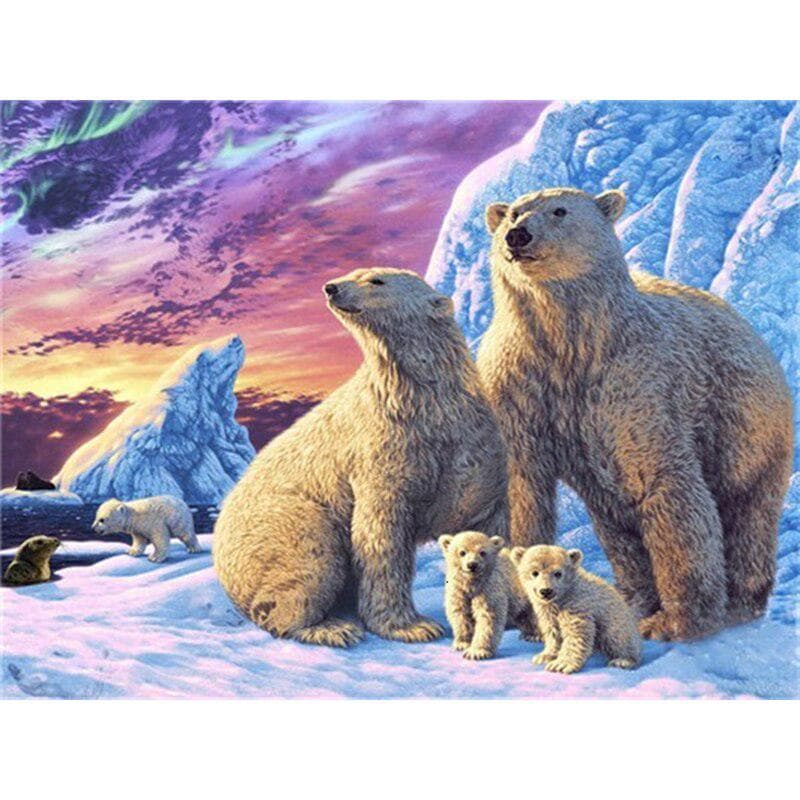 Diamond Painting Polar Bear Mother and Child Full Round Diamond Embroidery Cross Stitch 20X30CM