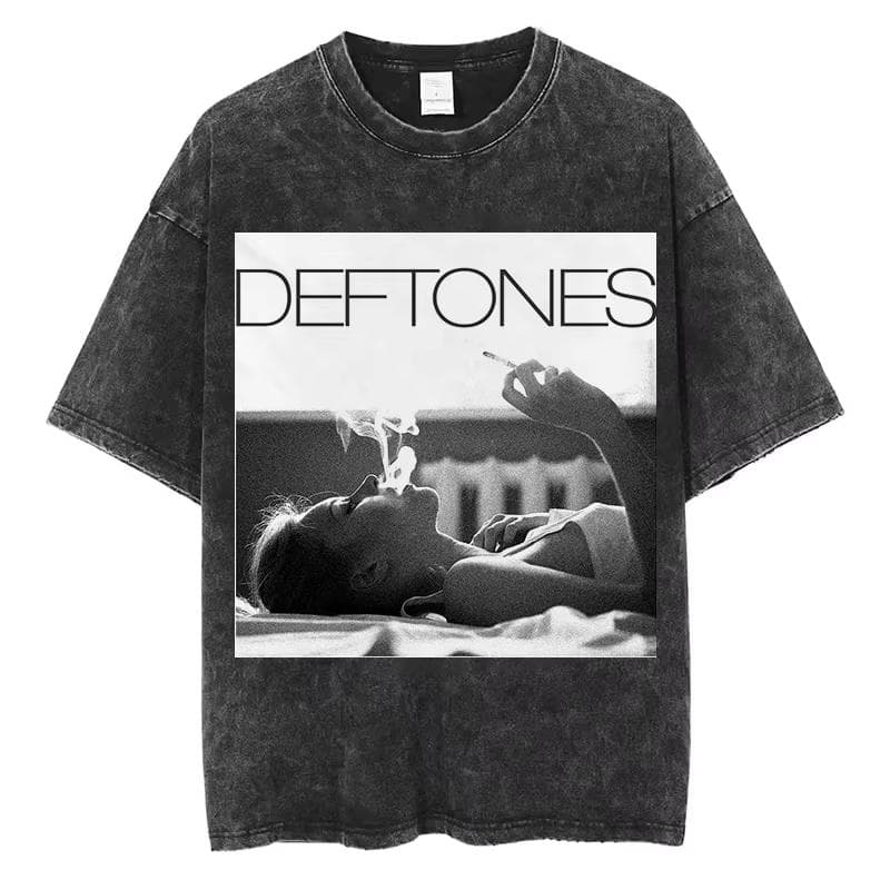 Deftones Men Women Oversized Summer Washed T Shirt Vintage Cotton Nostalgic Design Tee Streetwear S