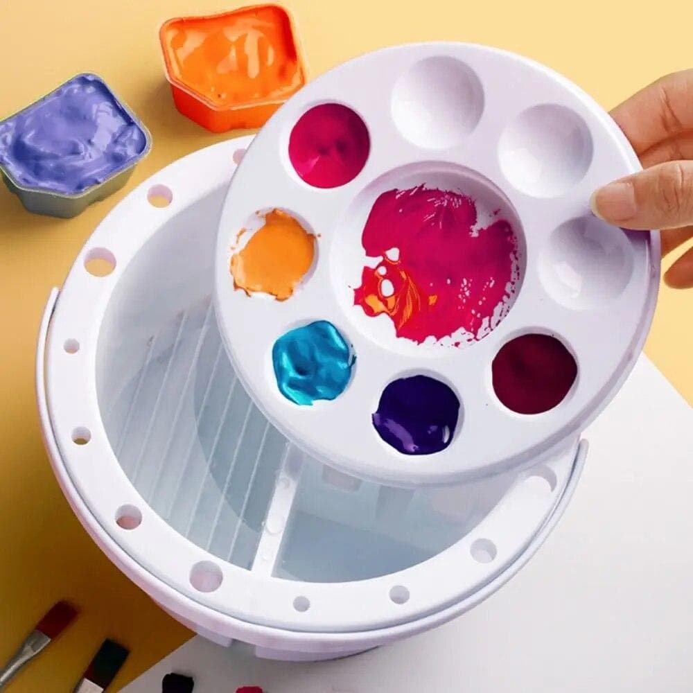 with Lid Paint Brush Washing Bucket 3-in-1 Paint Brush Holder/Color Palette Paint Brush Holder Plastic Paint Brush Washer white