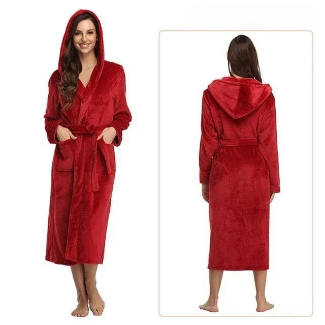 Women's Solid Color Plus Size Hooded Nightgown, Home Wear, Hotel Autumn and Winter Pajamas, Extended Flannel Couple Bathrobe 2XL