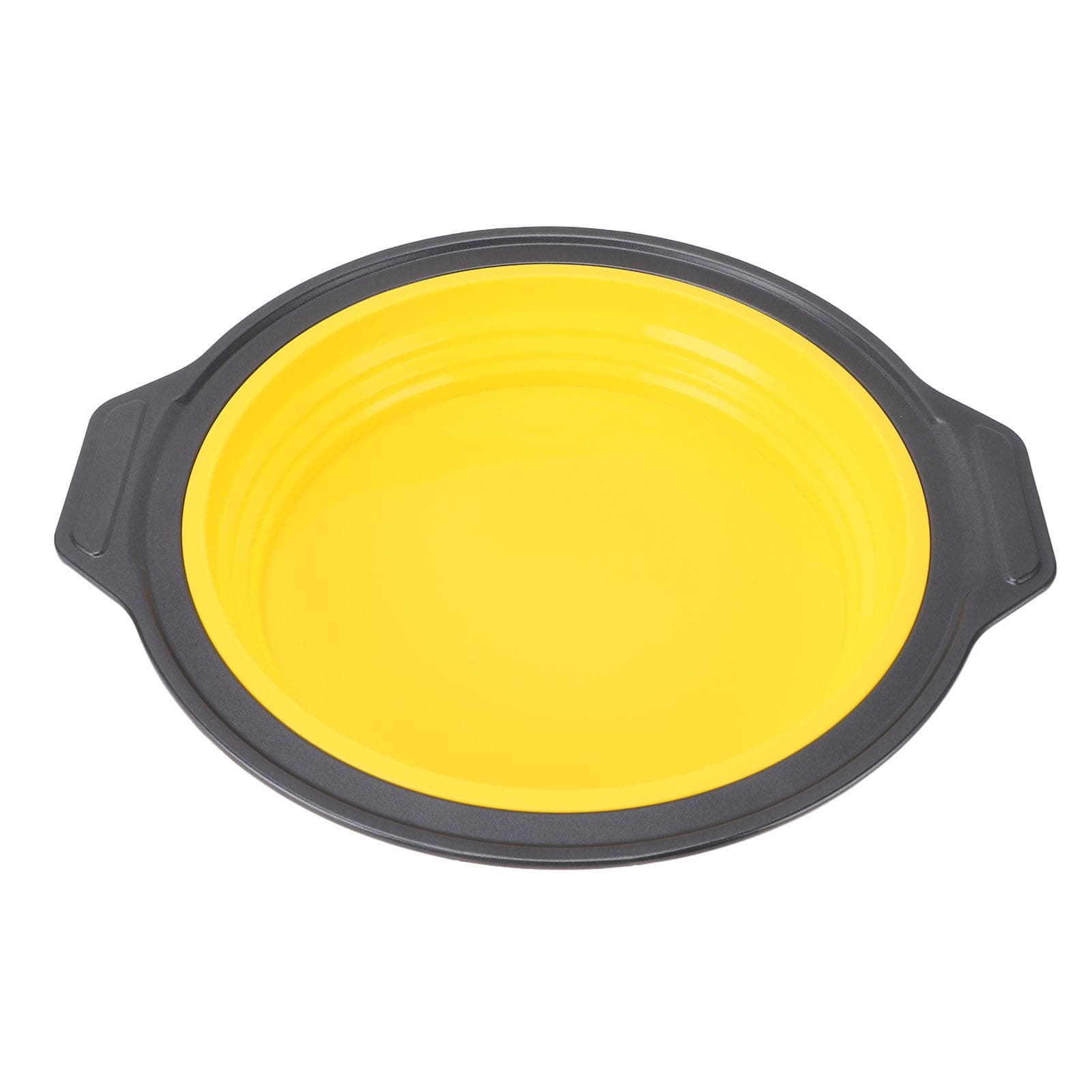Silicone Cake Pan Foldable Press Type Quick Release Round Baking Pan for Layer Cake Cheese Cake Yellow