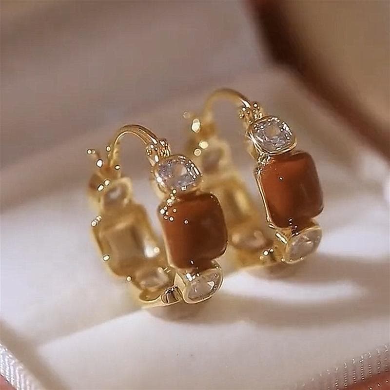 Exquisite Brown Zircon Unique Design Earrings for Women Fashionable Personalized Daily Accessories Party Jewelry Birthday Gifts gold