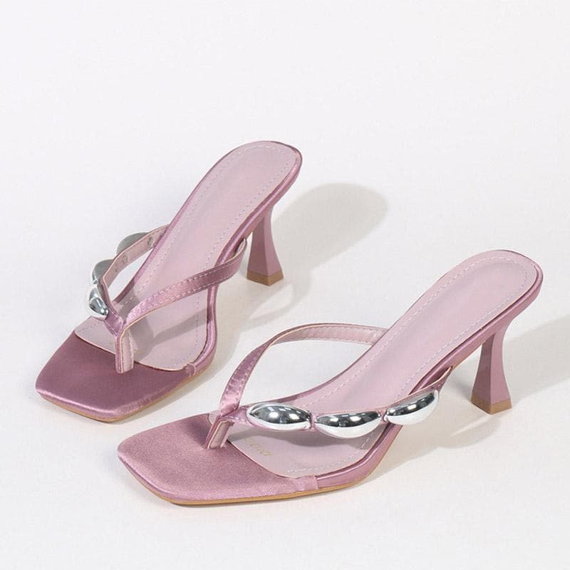 Liyke Fashion Design Metal Narrow Band Flip Flops Women Shoes Slippers Summer Party Low Heels Gladiator Sandals Female Mules 36 purple