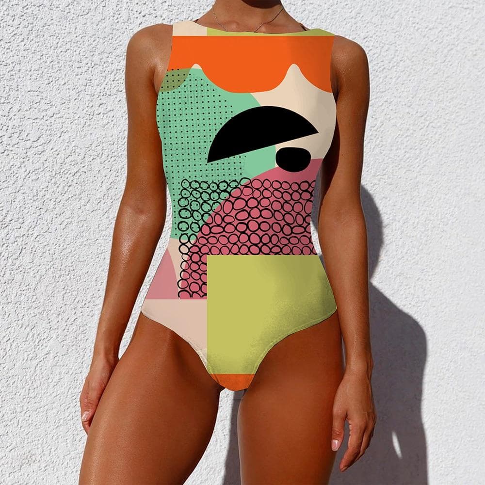 Sexy Print One Piece Swimsuit Closed Large Size Swimwear Push Up Women Flower Vintage Body Swim Beach Pool Bathing Suit XL