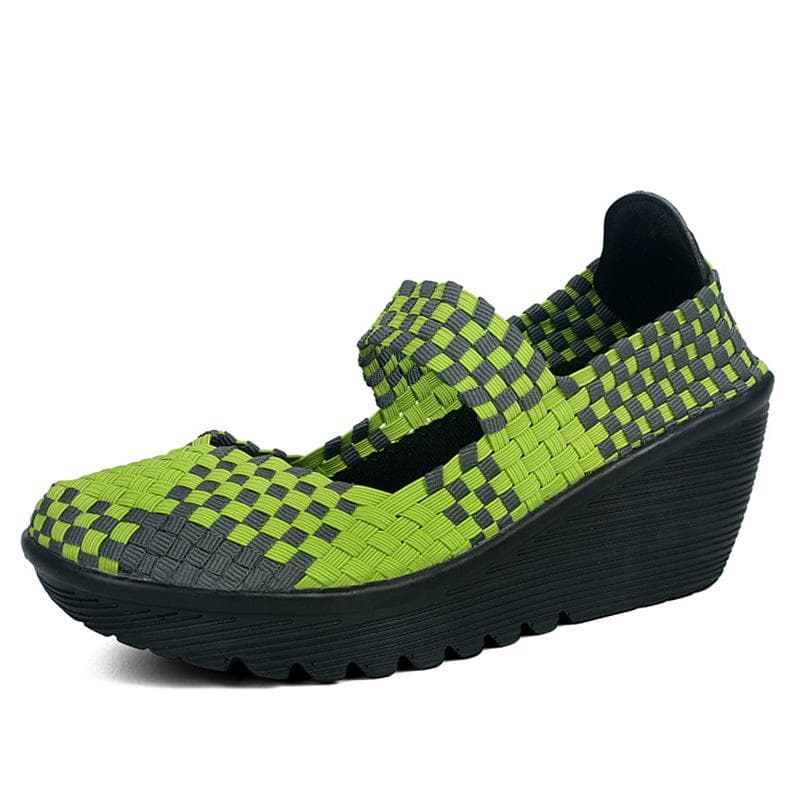 Women's Woven Elastic Chunky Heeled Wedge Platform Casual Shoes Low Heels Lightweight Breathable Mary Jane for Women Slip-On Pumps Shoes Walking Shoes 38