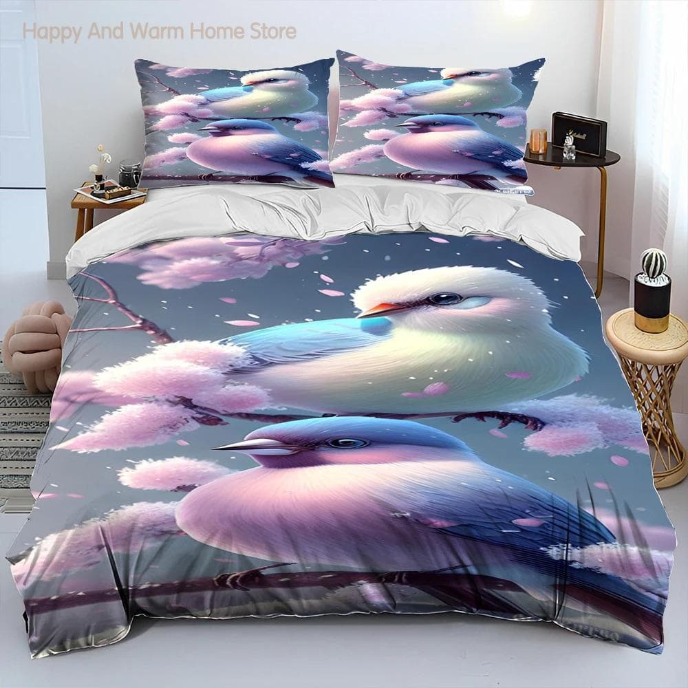 3D Exquisite Bird Flower Animal Comforter Bedding Set,Duvet Cover Bed Set Quilt Cover Pillowcase,King Queen Size Bedding Set EU single(135x200cm)