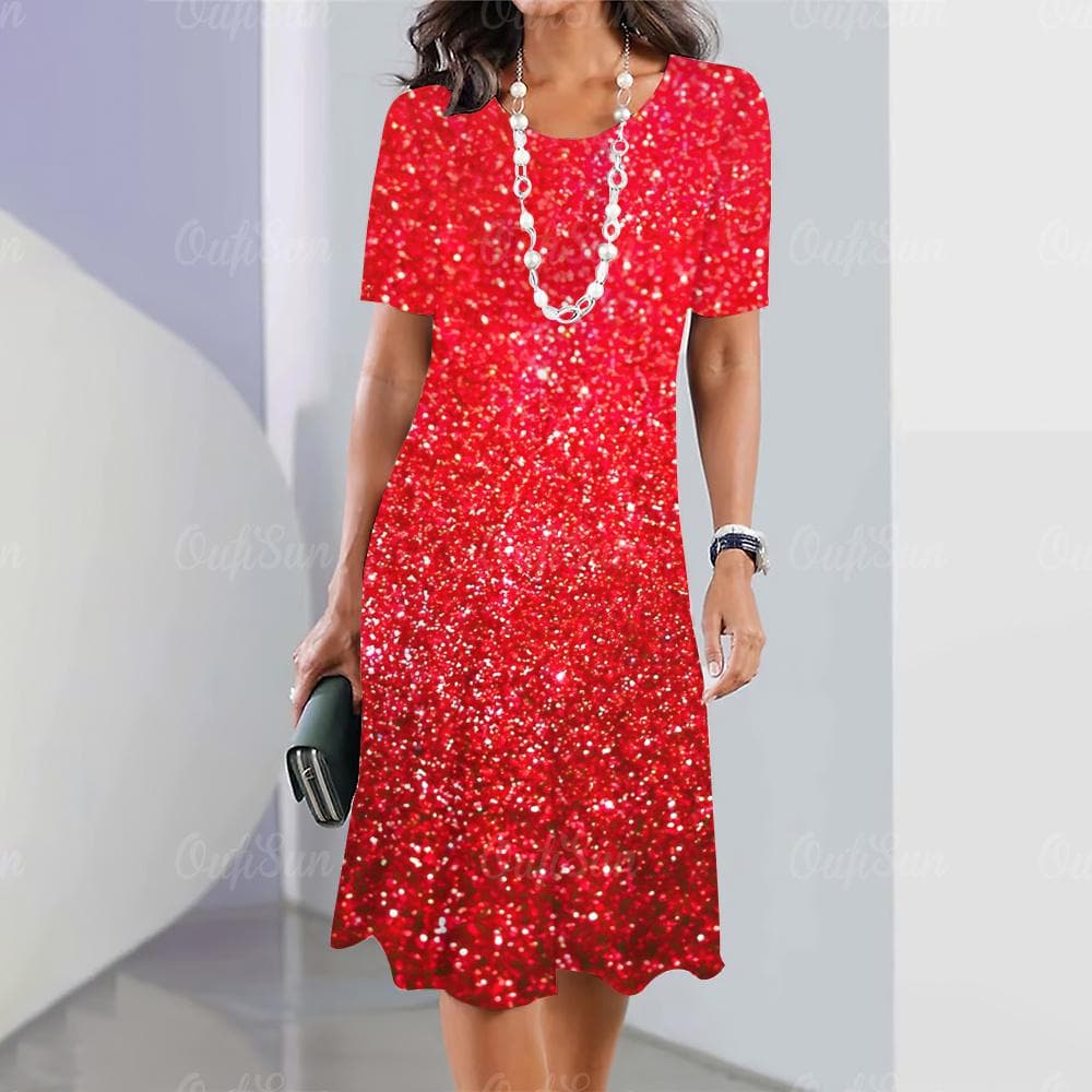 New Women's Dresses Sequin Print Elegant & Beautiful Midi Dresses Plus Size Female Summer One-piece Dress 8XL