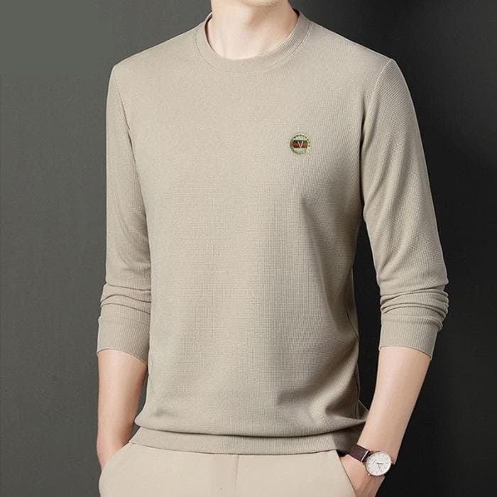 Men's Spring and Autumn Style Solid Color Prints Slim and Loose New Men's Long-sleeved Top Autumn Sweatshirt T-shirt Men 4XL