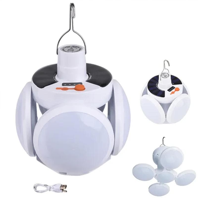 Solar outdoor four page foldable bulb light USB charging floodlight outdoor street light searchlight tent light with remote control Without RC