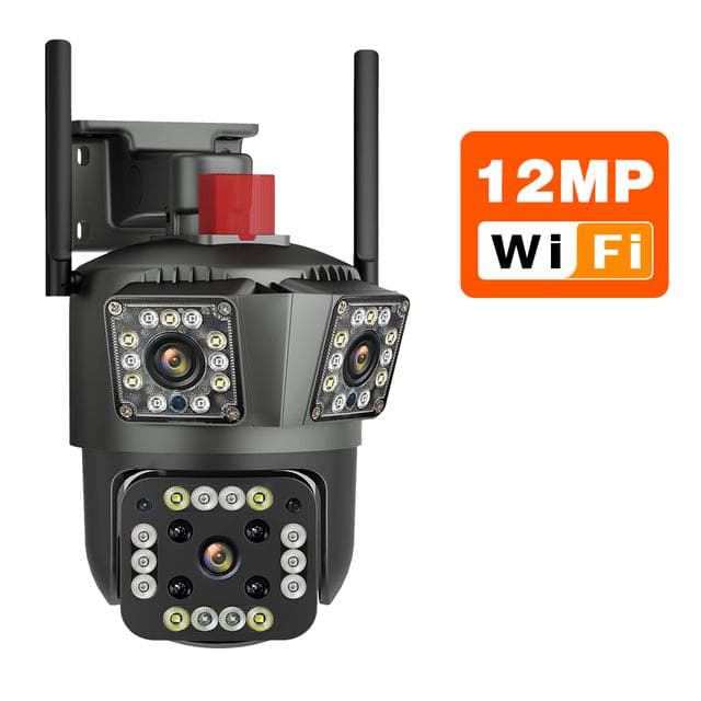 New EU Ultra HD 12MP PTZ WiFi 6K Triple Lens Screen Camera Security Protection Motion Detection Outdoor IP CCTV Surveillance 12MP No Card