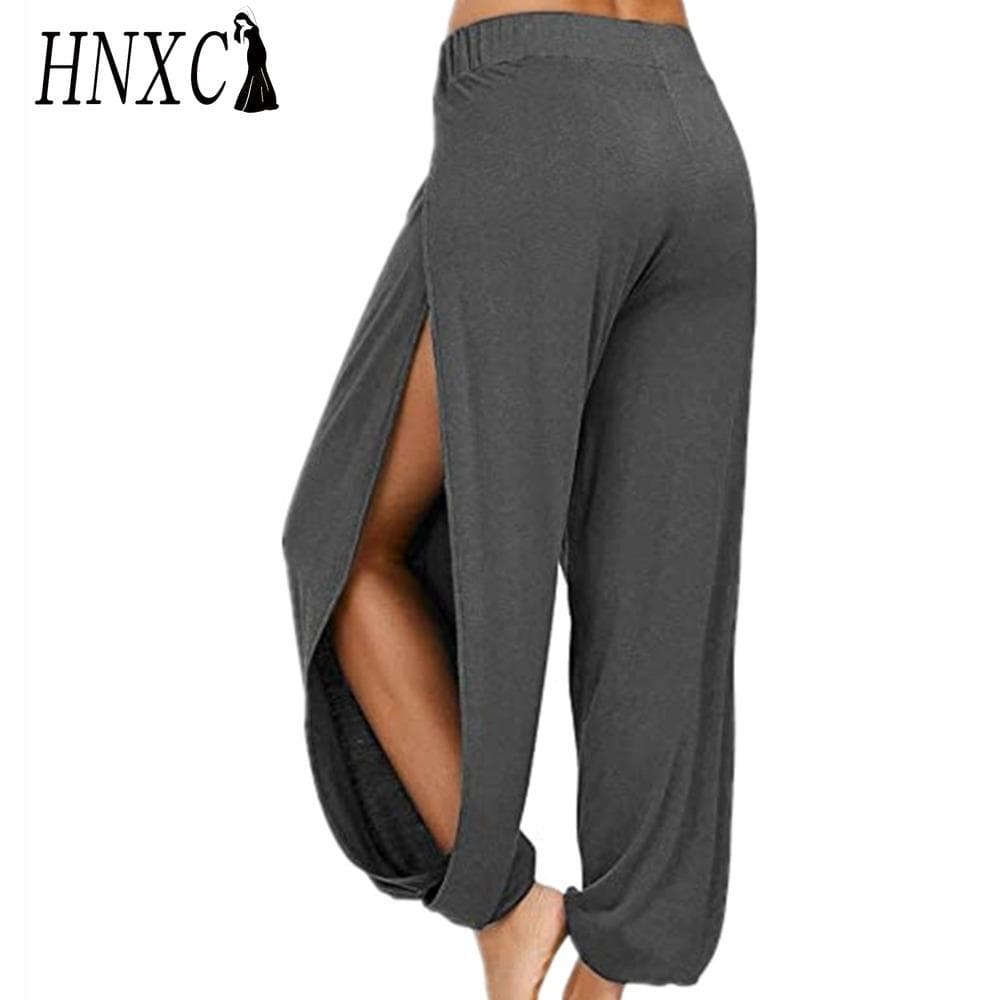 HNXC Women's Fashion Casual Solid Color Print Pants & Capris L dark grey