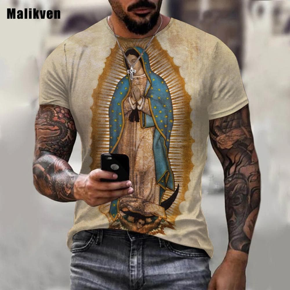 Guadalupe Virgin Mary Catholic Printed 3D T-shirt Men Summer Fashion Casual Clothes Harajuku Streetwear Tees Tops XXXL