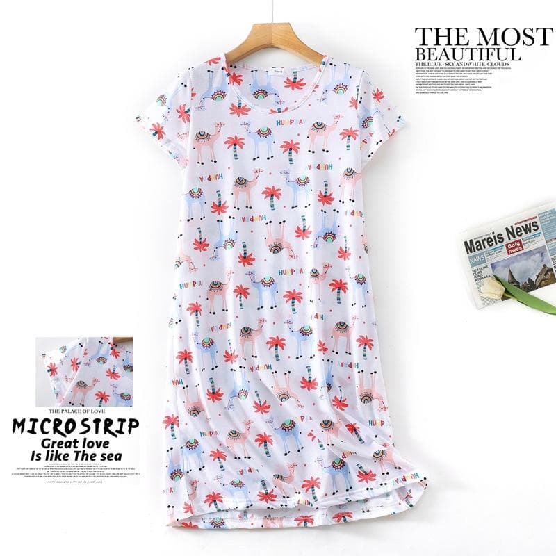 Plus size Summer Women Nightdress Short sleeve Cute cartoon sleepwear sweet O Neck Nightgowns Pyjamas Lady's Cotton sleepdress S