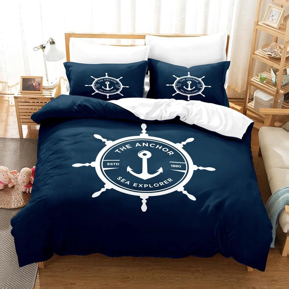 Marine style anchor Bedding Set Single Twin Full Queen King Size Anchor sign Bed Set Aldult Kid Bedroom Duvetcover Sets 3D 150X200cm-3pcs