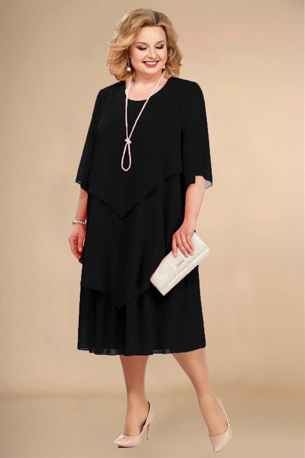 Chiffon Plus Size Mom Beach Wedding Dress XXXXXL black