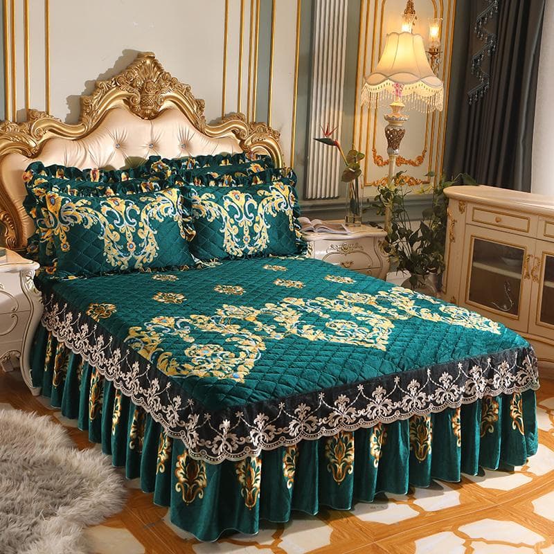 High Grade Luxury Soft Bed Skirt Winter Plush Thick Quilted Bed Cover Skirt King Queen Pad Bedspread Not Including Pillowcase 1pc 150x200x45cm