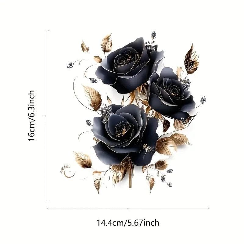 Black And Golden Glitter Rose Decals, Car Stickers, Bumper Stickers,Vehicle Stickers, Car Scratch Cover Stickers, Window Stickers, Car Decoration
