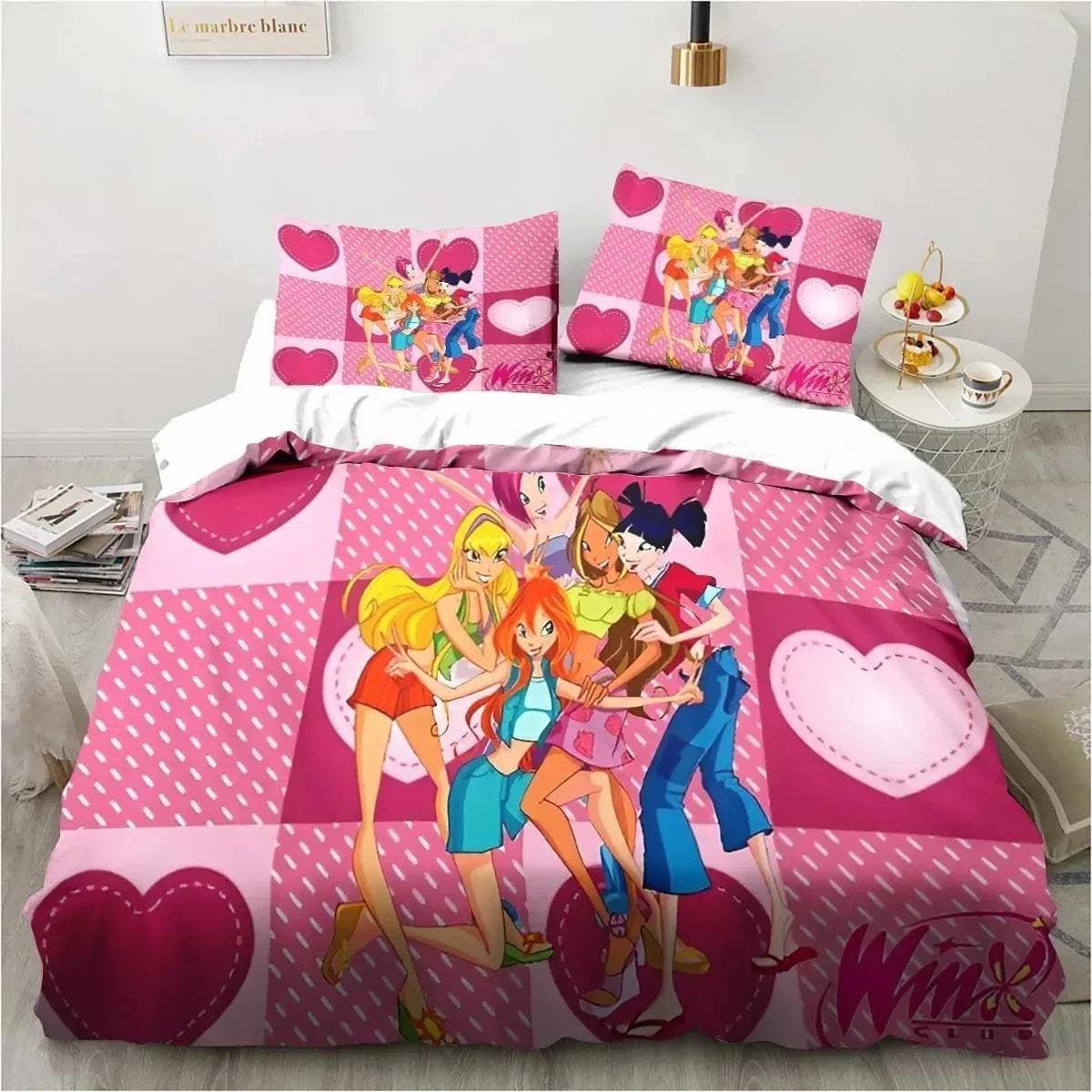 3D Print Winx Saga Club Bedding Set Duvet Cover Bed Set Quilt Cover Pillowcase Comforter king Queen Size Boys Adult Bedding Set AU Queen 210x210cm