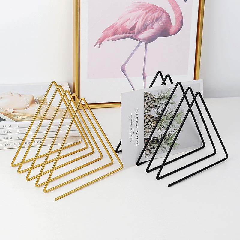 ins golden triangle iron small bookshelf office creative desktop storage rack decorative shelf book