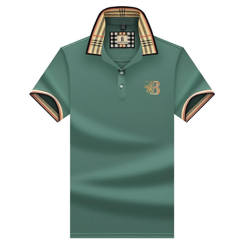 Men's Summer New Paul Brand Loose Embroidered Short Sleeved T-shirt Business Flip Collar Men's Polo Shirt XXL green