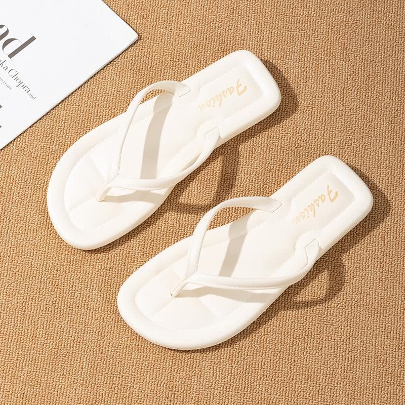 Summer Comfortable Beach Flip Flops for Women Lightweight Soft Sole Flat Slippers Woman Fashion Silver Clip Toe Outdoor Slides 40-41 white