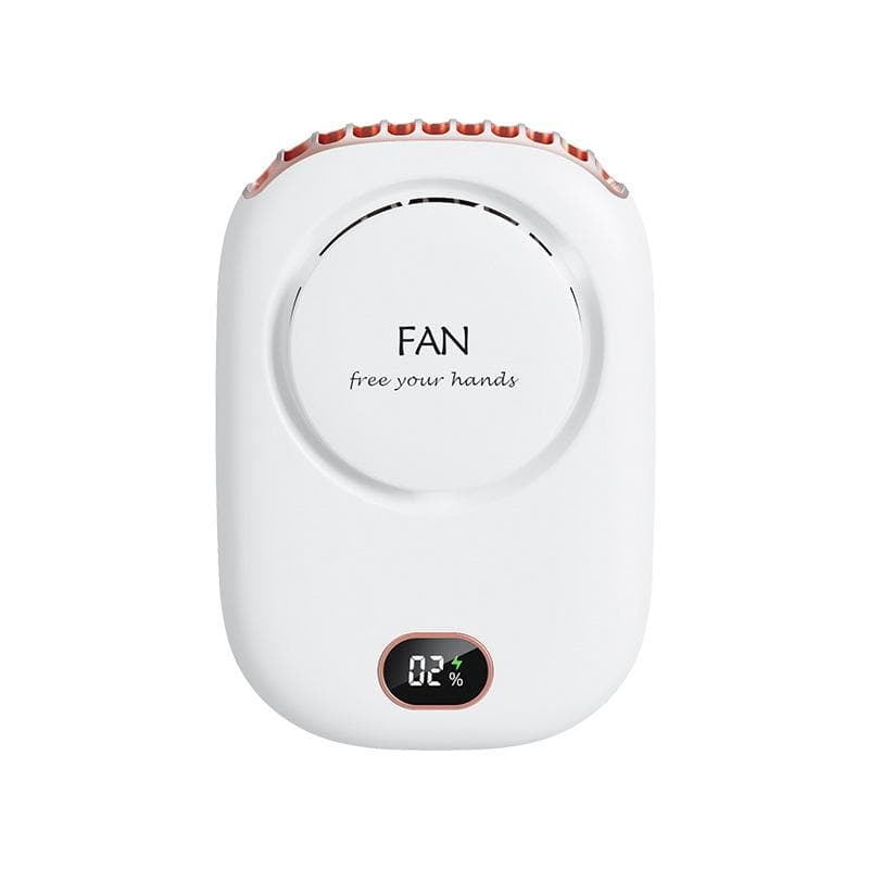 The new lazy hanging neck fan leafless usb charging mini small fan strong wind neck hanging waist white