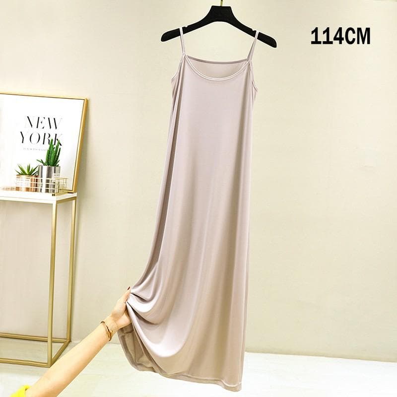 Summer Women Nightdress Spaghetti Strap Satin O Neck Loose underskirt Ladies Basic Sleepwear Casual Slip dress M