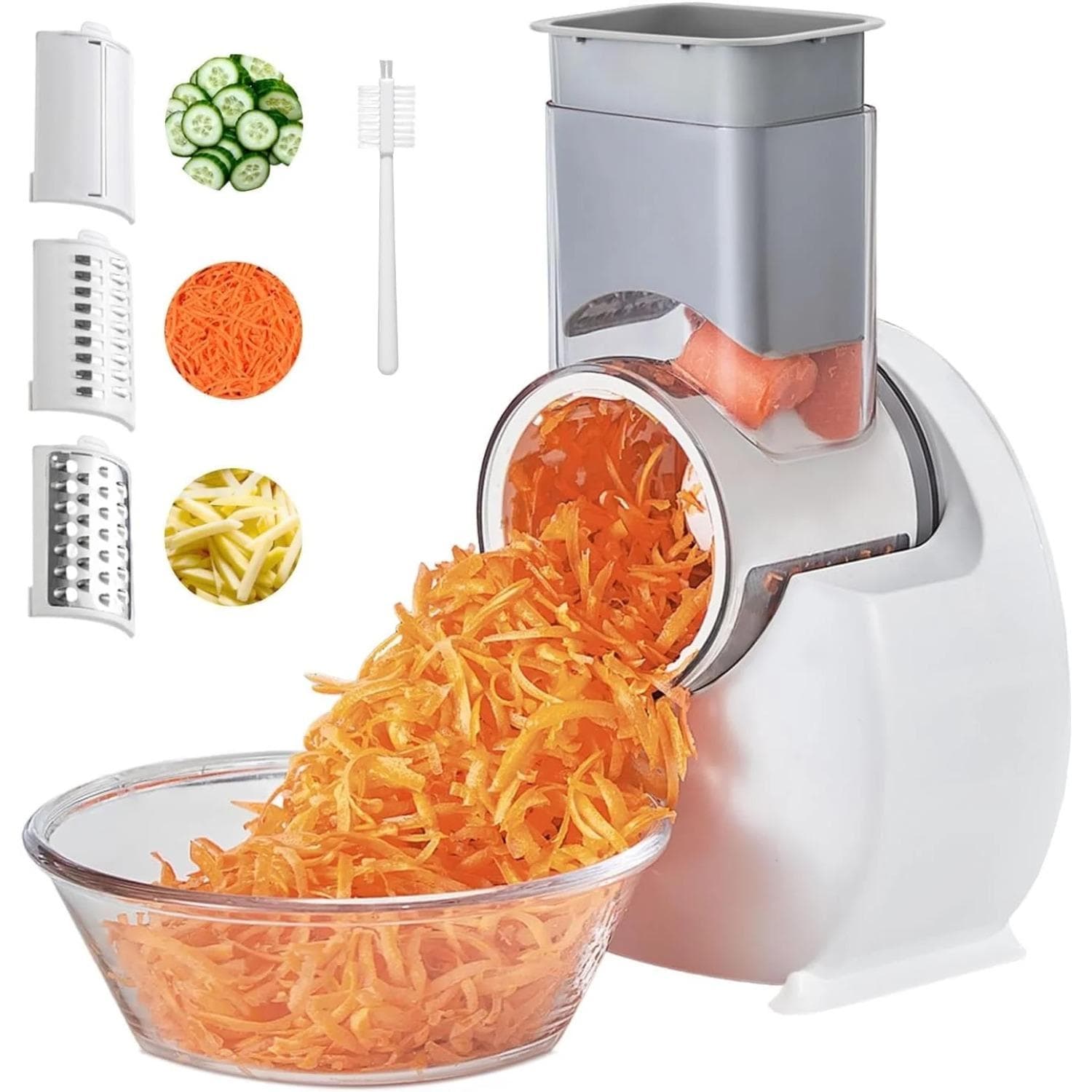 Electric Cheese Grater, Detachable Electric Vegetable Slicer for Home Kitchen Use, Vegetables, Cheeses, and Nuts white