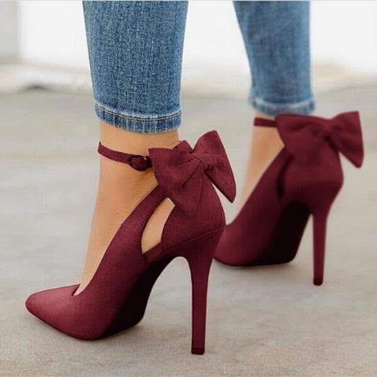 Sweet Spring and Summer Bow Tie Pointed Shallow Mouth Single Shoes Thin Heel High Heel Shoes Temperament Fashion Women's Shoes 38 wine red